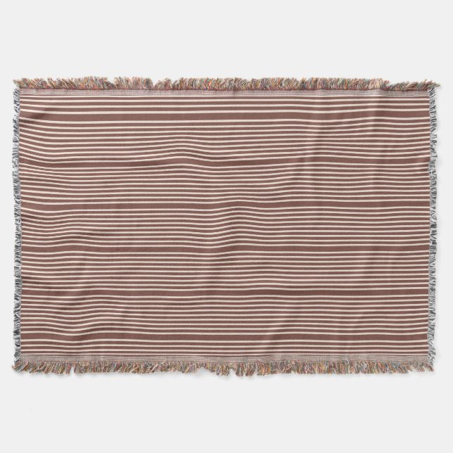 Stripes in natural colours brown and pale pink throw blanket (Front)