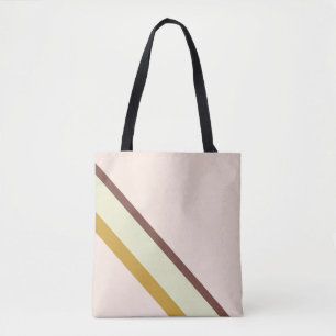 Stripes in natural colours on pale pastel pink tote bag
