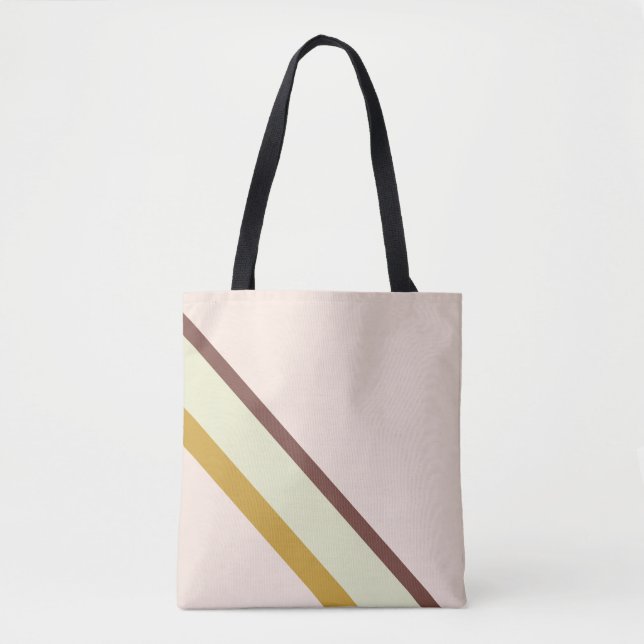Stripes in natural colours on pale pastel pink tote bag (Front)