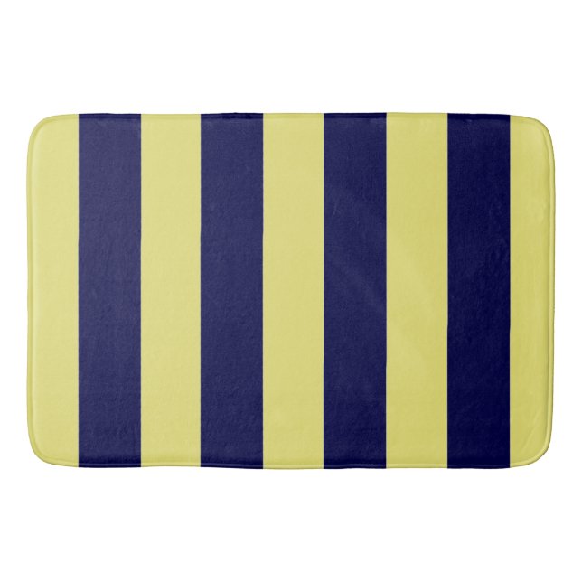 Stripes in Navy Blue and Yellow Bath Mat (Front)