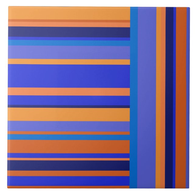 Stripes in Orange and Blue Striped Pattern Tile (Front)