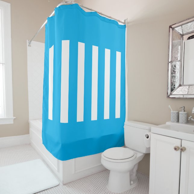Stripes in the middle. Skye Blue and white. Shower Curtain (In Situ)