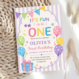 Stripes It's Fun To Be One Colourful Birthday Invitation