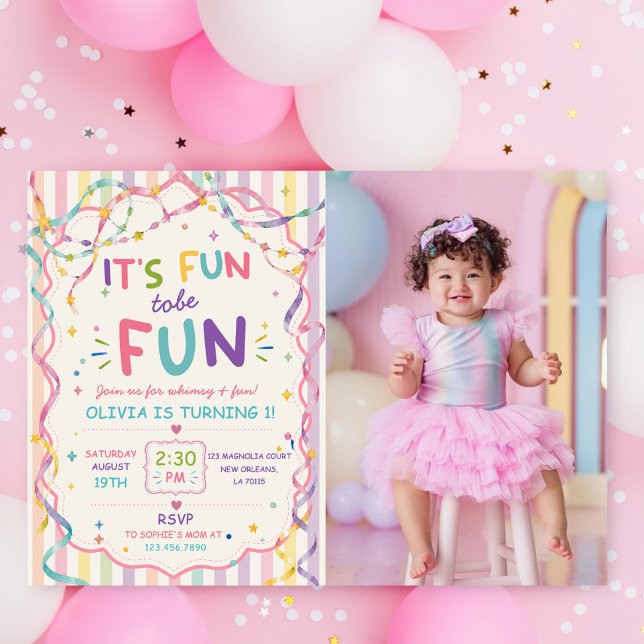 Stripes It's Fun To Be One Colourful Birthday Invitation (Creator Uploaded)