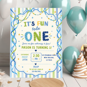 Stripes It's Fun To Be One Colourful Birthday Invitation