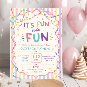 Stripes It's Fun To Be One Colourful Birthday Invitation