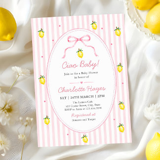 Stripes Lemon Ciao Baby Baby Shower Invitation