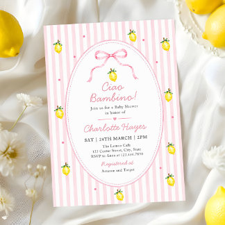 Stripes Lemon Ciao Bambino Baby Shower Invitation
