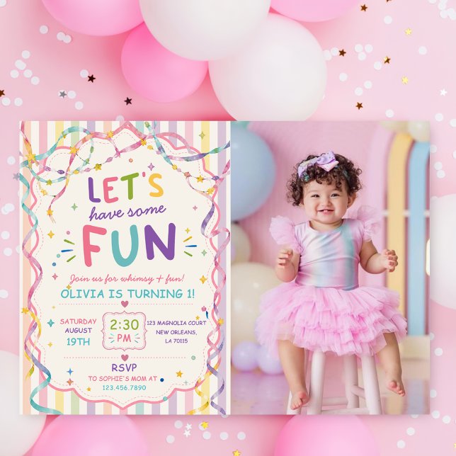  Stripes Let's Have Some Fun Colourful Birthday Invitation (Creator Uploaded)