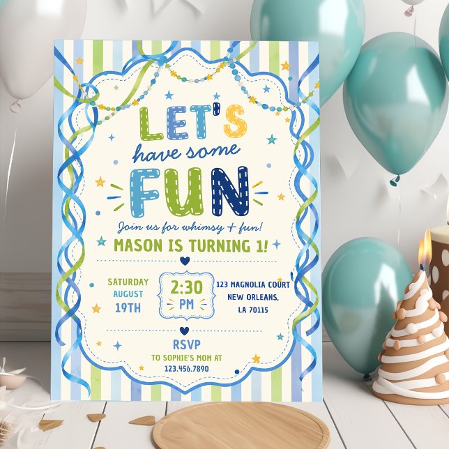  Stripes Let's Have Some Fun Colourful Birthday Invitation (Creator Uploaded)