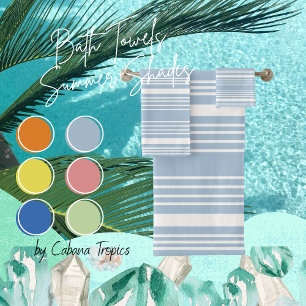 Stripes Light Blue & White  Bath Towel Set