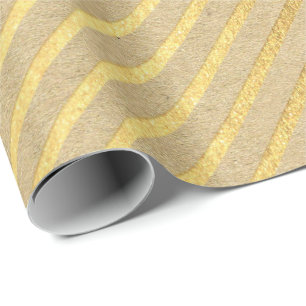 Stripes Lines Kraft Gold Natural Elegant Minimal Wrapping Paper
