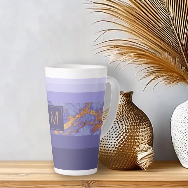 Stripes Marble Monogram Purple/Gold ID670 Latte Mug (Creator Uploaded)