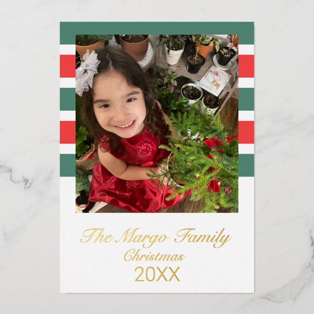 Stripes Merry Christmas Photo Pressed  (Front)