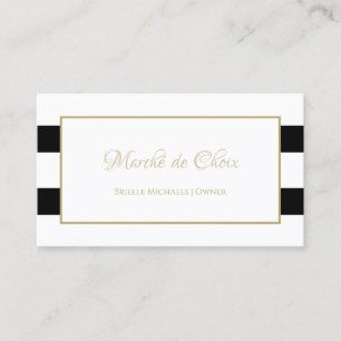 Stripes Modern Black White Gold Script Boutique Business Card