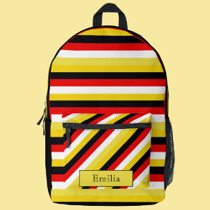 Stripes Modern Colourful Name On Red Black Yellow Printed Backpack