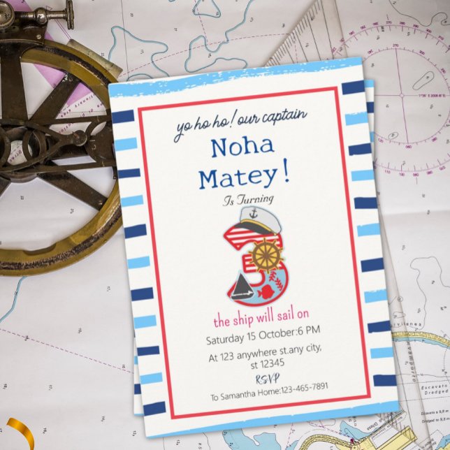  Stripes Nautical 3rd Birthday Invitation (Creator Uploaded)