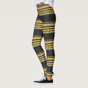 Stripes of Geometric Symbols Custom Colour Leggings