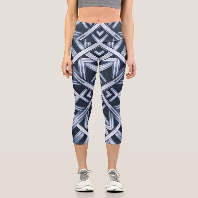 Stripes of Harmony in blue Capri Leggings (Front)