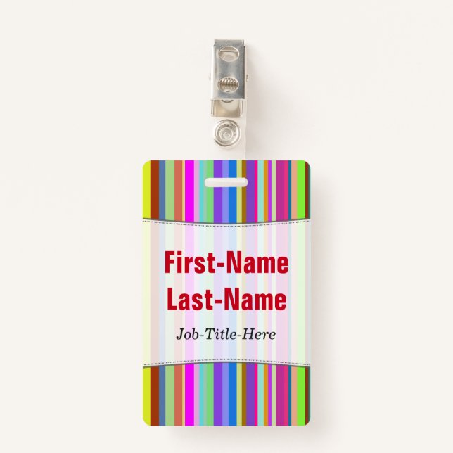 Stripes of Various Colours; Personalised Name ID Badge (Front with Clip)
