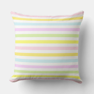 Stripes on Multicolor Pastel Colours on White Cushion