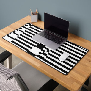 Stripes on Stripes in Black and White Desk Mat