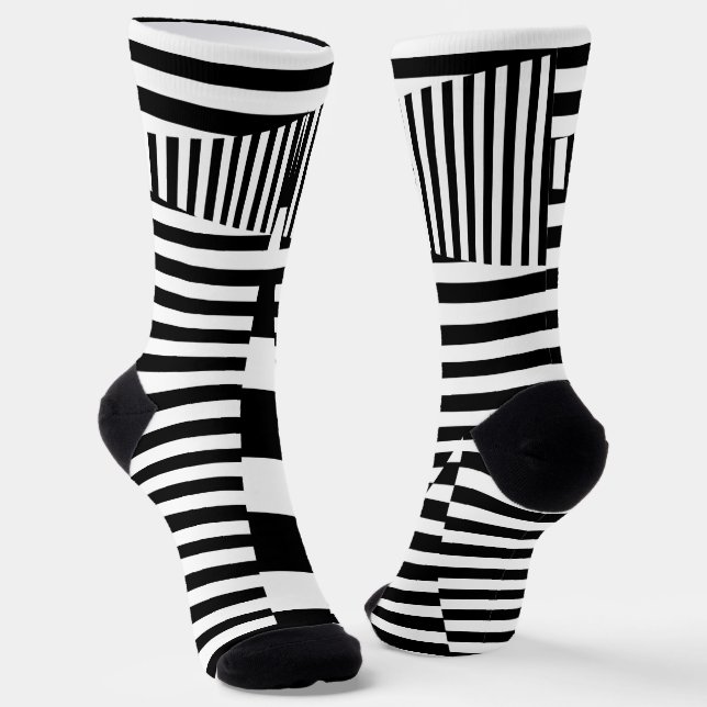 Stripes on Stripes in Black and White Socks (Angled)