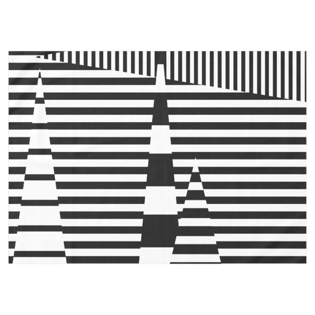 Stripes on Stripes in Black and White Tablecloth (Front (Horizontal))