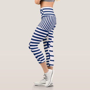 Stripes on Stripes in Blue and White Capri Leggings