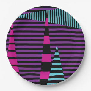 Stripes on Stripes - Pink, Purple, Blue and Black Paper Plate