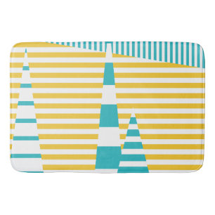 Stripes on Stripes - Turquoise and Yellow Bath Mat