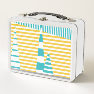 Stripes on Stripes - Turquoise and Yellow  Metal Lunch Box