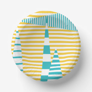 Stripes on Stripes - Turquoise and Yellow Paper Plate