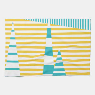 Stripes on Stripes - Turquoise and Yellow  Tea Towel