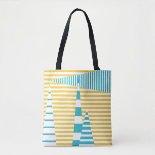 Stripes on Stripes - Turquoise and Yellow Tote Bag