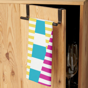 Stripes on Stripes - Turquoise, Yellow and Pink Tea Towel