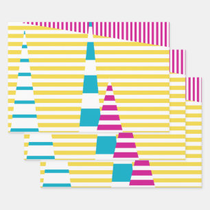 Stripes on Stripes - Turquoise, Yellow and Pink Wrapping Paper Sheet