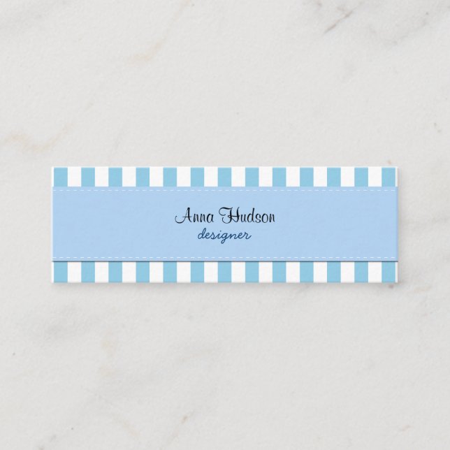 Stripes (Parallel Lines) - White Blue Mini Business Card (Front)