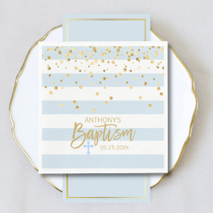 Stripes Pastel Blue Gold BOY BAPTISM Luncheon Napkin