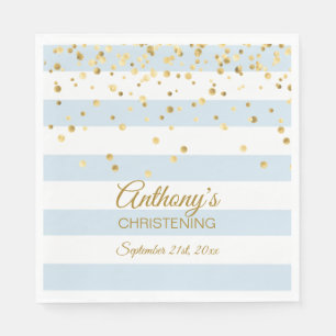 Stripes Pastel Blue Gold BOY CHRISTENING BAPTISM Napkin