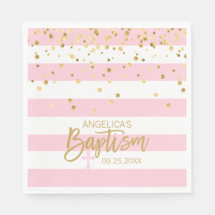 Stripes Pastel PINK Gold GIRL BAPTISM Luncheon Napkin