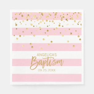 Stripes Pastel PINK Gold GIRL BAPTISM Luncheon Napkin