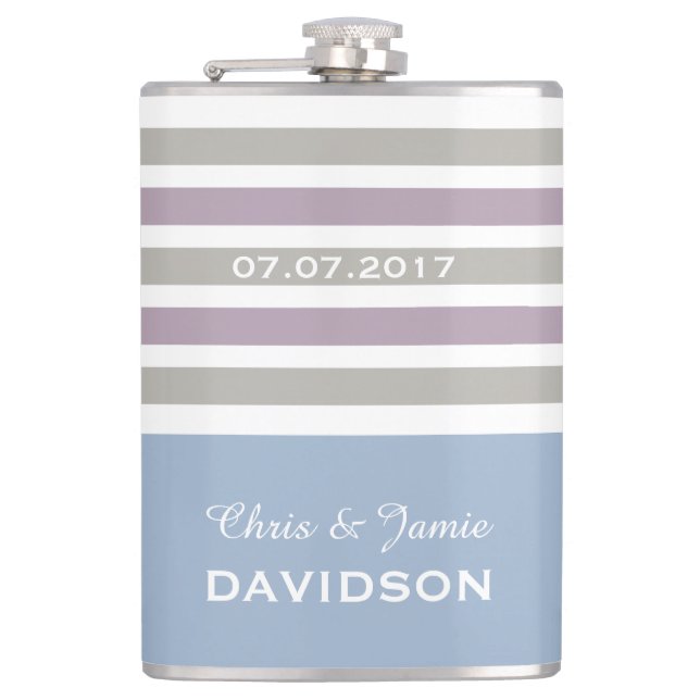 Stripes Pattern custom monogram flask (Front)