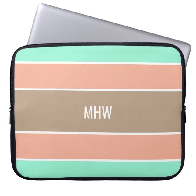 Stripes Pattern custom monogram laptop sleeves (Front)