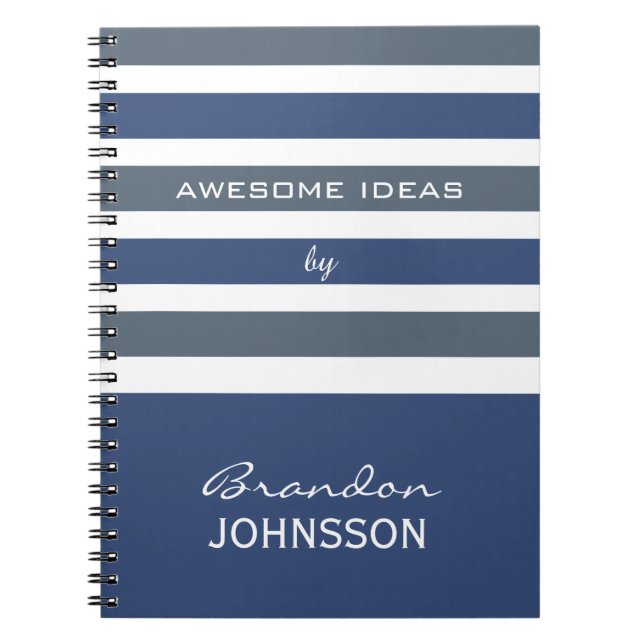 Stripes Pattern custom monogram notebook (Front)