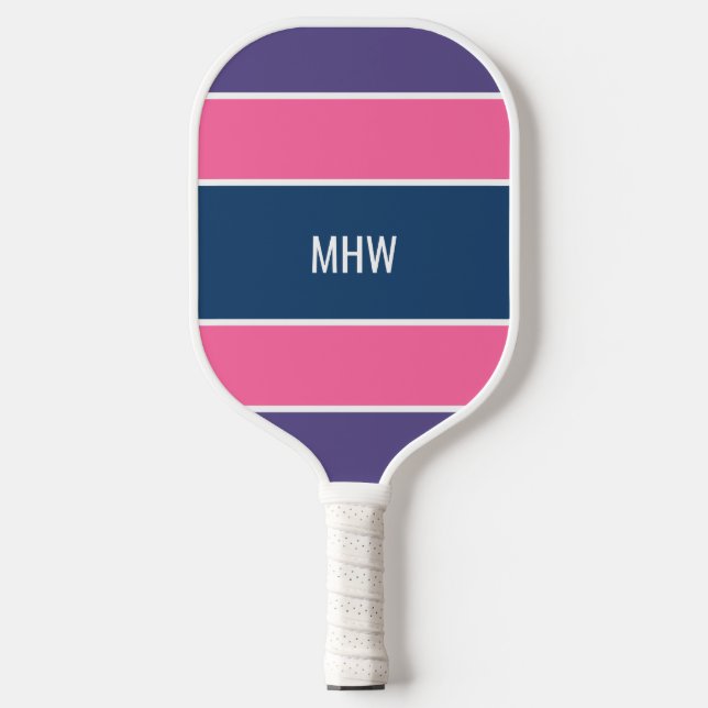 Stripes Pattern custom monogram Pickleball Paddle (Front)