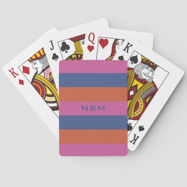 Stripes Pattern custom monogram playing cards (Back)