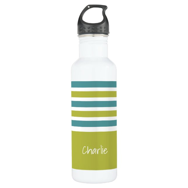 Stripes Pattern custom monogram water bottles (Front)