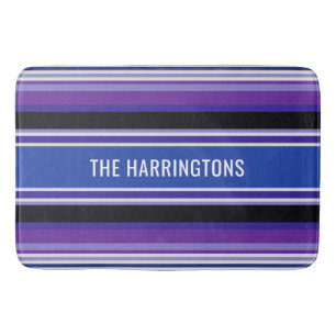 Stripes pattern custom name bath mats