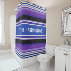 Stripes pattern custom name shower curtain